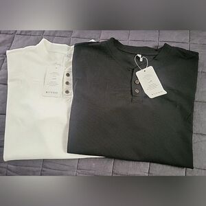 2 Kuyigo Short Sleave Henley Mens Xl 1 Black 1 White 94% Cotton 6% Spandex Fit